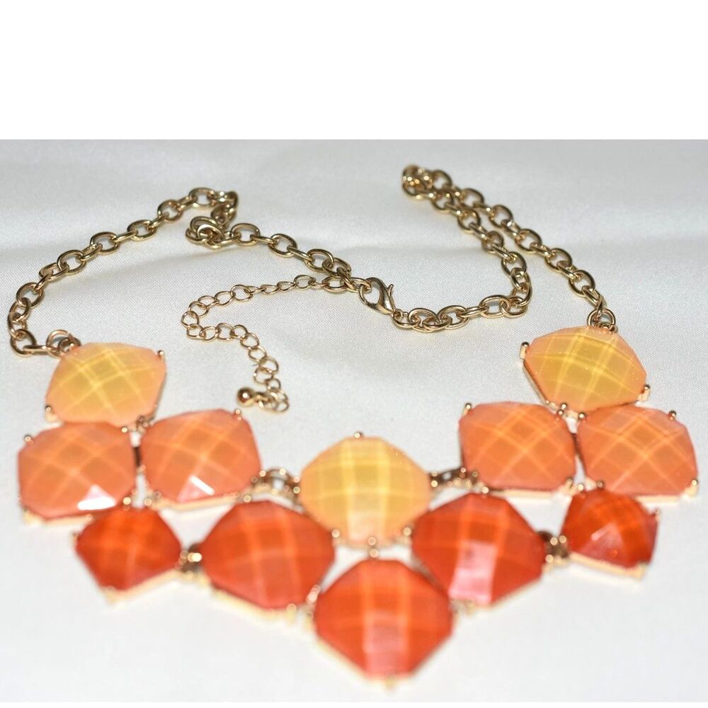 Vintage Tropical Yellow/Orange Faceted Beveled Gemstone Gold Tone 20" Necklace